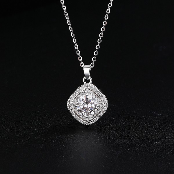 S925 Sterling Silver Small Square Zirconia Pendant Necklace