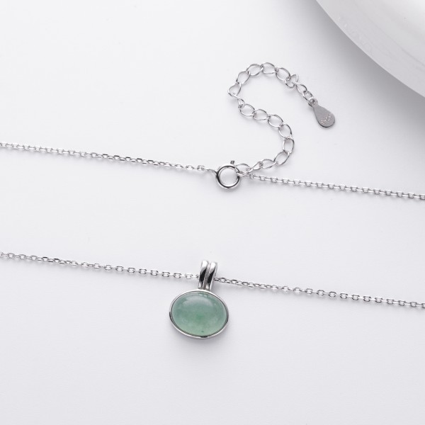 S925 Sterling Silver Victorian Style Aventurine Pendant Necklace