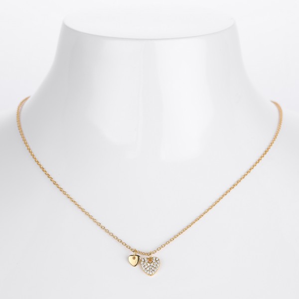 S925 Sterling Silver Interlocked Hearts Crystal Collarbone Necklace