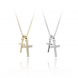 S925 Sterling Silver Double Cross Pendant Statemen...