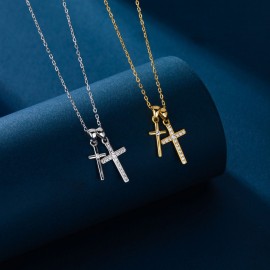 S925 Sterling Silver Double Cross Pendant Statemen...