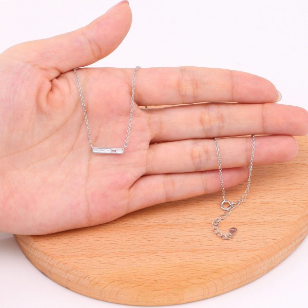 S925 Sterling Silver Instagrammable Square Pendant Necklace with Zirconia