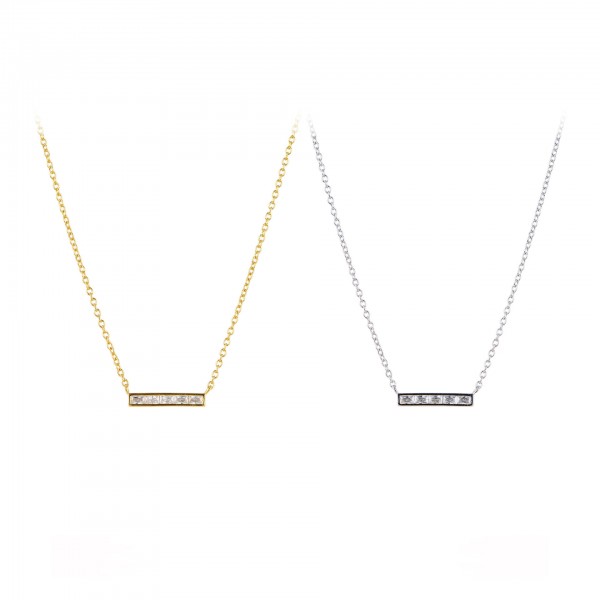 S925 Sterling Silver Instagrammable Square Pendant Necklace with Zirconia