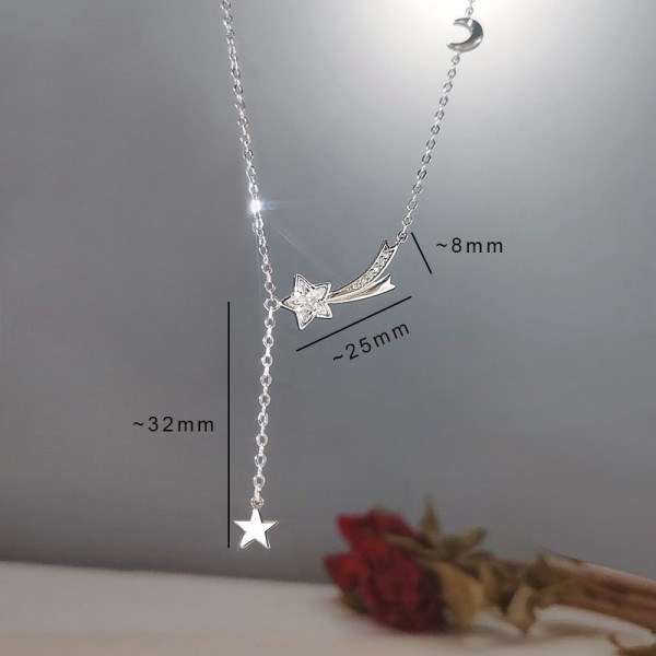 S925 Sterling Silver Niche-style Star and Moon Necklace
