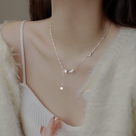 S925 Sterling Silver Niche-style Star and Moon Nec...