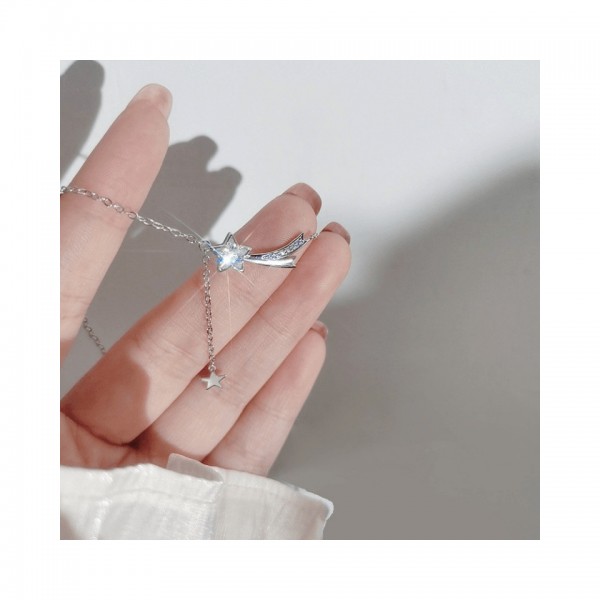 S925 Sterling Silver Niche-style Star and Moon Necklace