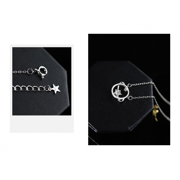 S925 Sterling Silver Shining Planet Collarbone Chain