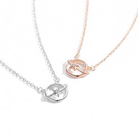 S925 Sterling Silver Shining Planet Collarbone Cha...