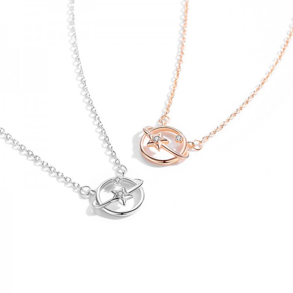 S925 Sterling Silver Shining Planet Collarbone Chain