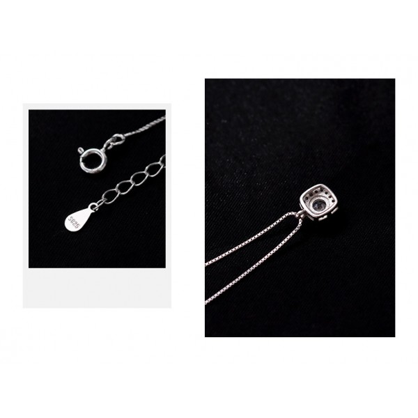 S925 Sterling Silver Niche Sugar Cube Pendant Necklace