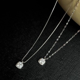 S925 Sterling Silver Niche Sugar Cube Pendant Neck...