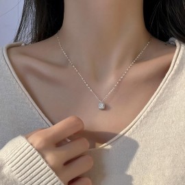 S925 Sterling Silver Niche Sugar Cube Pendant Neck...