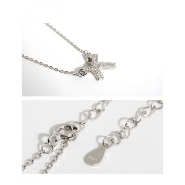 S925 Sterling Silver Light Luxury Bow Knot with Flash Diamond Necklace