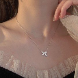 S925 Sterling Silver Light Luxury Bow Knot with Fl...