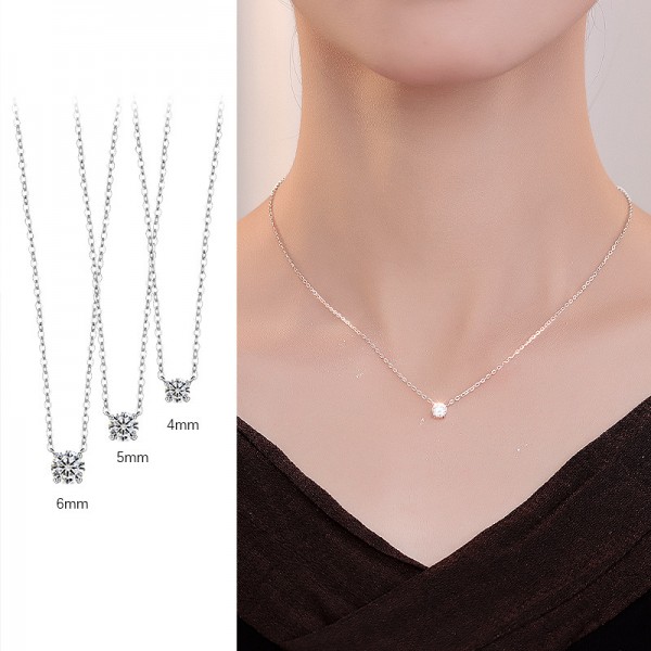 S925 Sterling Silver Four-Prong Zircon Pendant Necklace