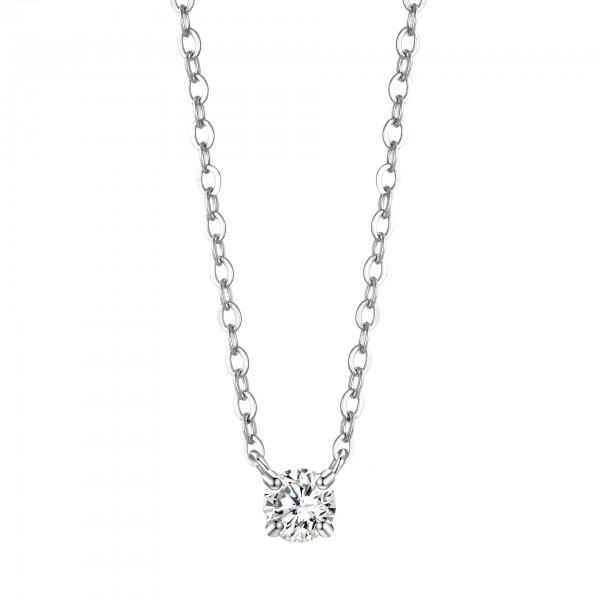 S925 Sterling Silver Four-Prong Zircon Pendant Necklace