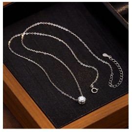 S925 Sterling Silver Four-Prong Zircon Pendant Nec...