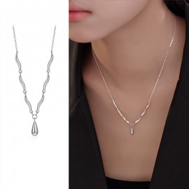 S925 Sterling Silver Wave Drop Necklace
