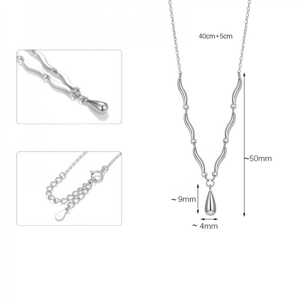 S925 Sterling Silver Wave Drop Necklace