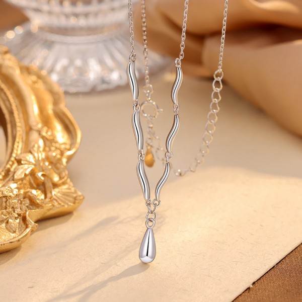 S925 Sterling Silver Wave Drop Necklace