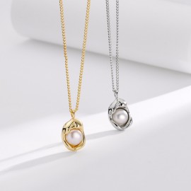 S925 Sterling Silver Light Luxury Baroque Pearl Ne...