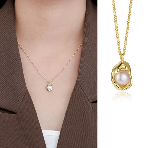 S925 Sterling Silver Light Luxury Baroque Pearl Necklace