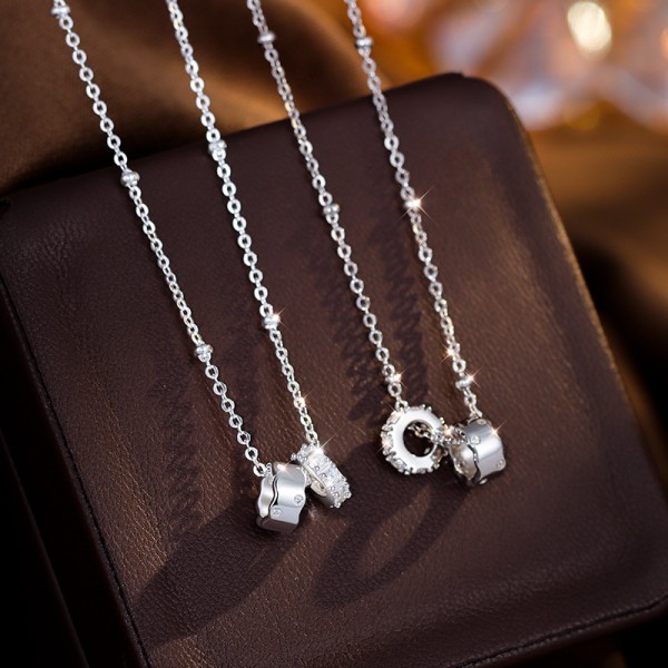 S925 Sterling Silver Double Circle Slim Waist Running Ring Necklace
