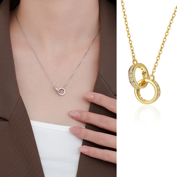 S925 Sterling Silver Niche Interlocking Link Collarbone Necklace