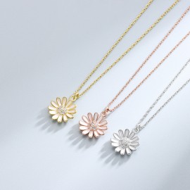 S925 Sterling Silver Resin Daisy Collarbone Neckla...