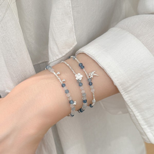 925 Sterling Silver Floral Leaf and Bead Bracelet