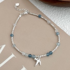 925 Sterling Silver Floral Leaf and Bead Bracelet