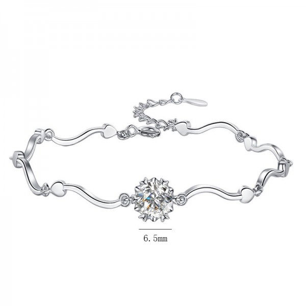 925 Sterling Silver Asymmetric Chain Bracelet with Zirconia