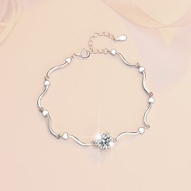 925 Sterling Silver Asymmetric Chain Bracelet with...