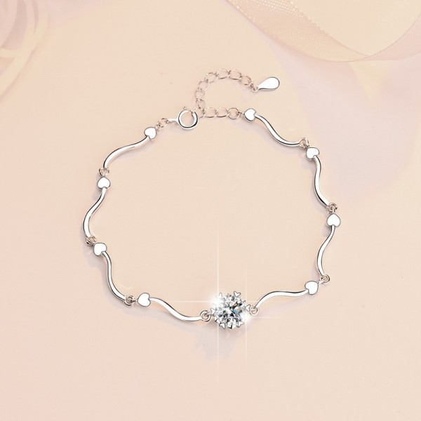 925 Sterling Silver Asymmetric Chain Bracelet with Zirconia