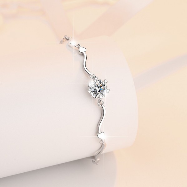 925 Sterling Silver Asymmetric Chain Bracelet with Zirconia