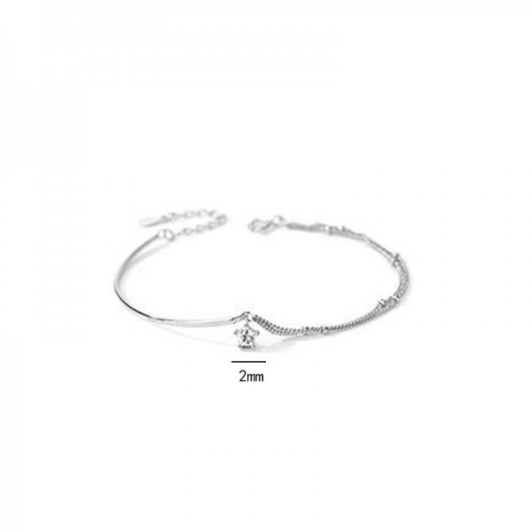 925 Sterling Silver Geometric Link Bracelet with Zirconia Pendant