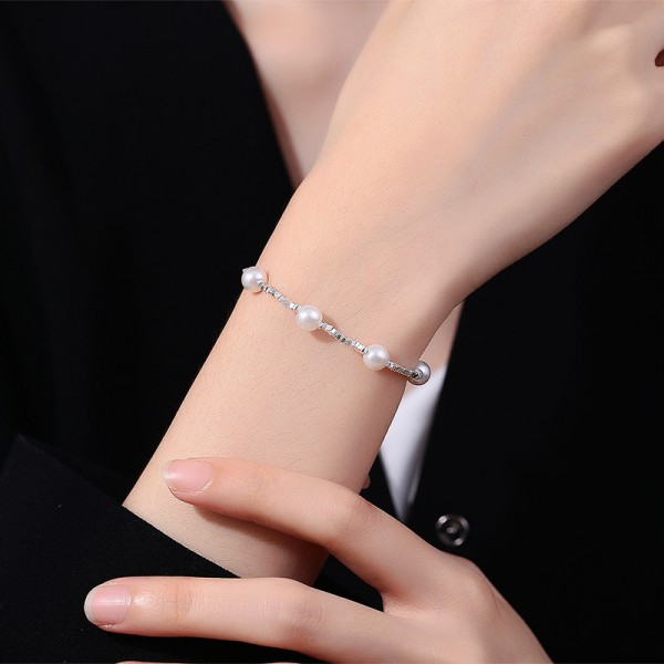 925 Sterling Silver Crushed Pearl Bracelet