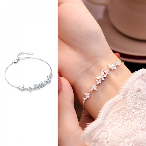 925 Sterling Silver Butterfly and Flower Bracelet