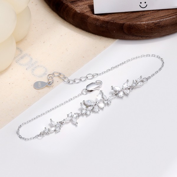 925 Sterling Silver Butterfly and Flower Bracelet