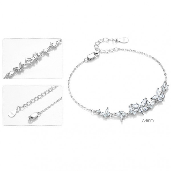 925 Sterling Silver Butterfly and Flower Bracelet