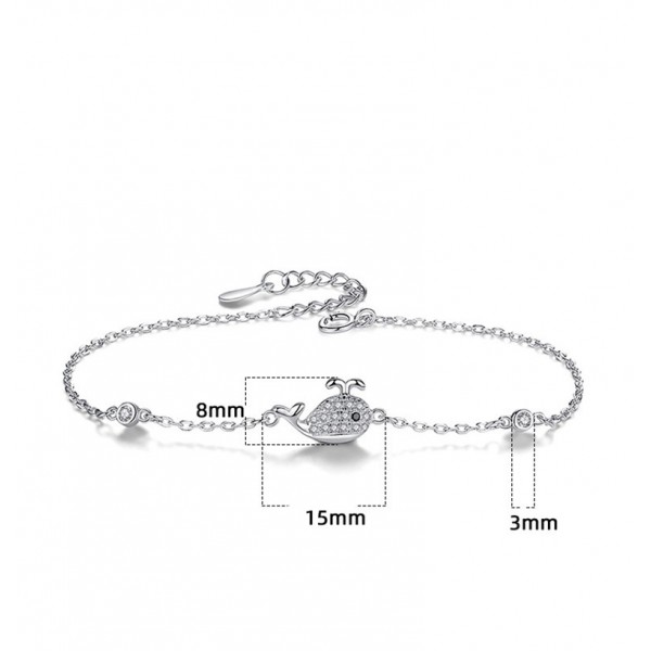 925 Sterling Silver Whale Zircon Bracelet