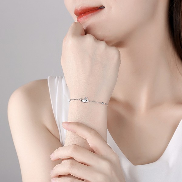 925 Sterling Silver Whale Zircon Bracelet
