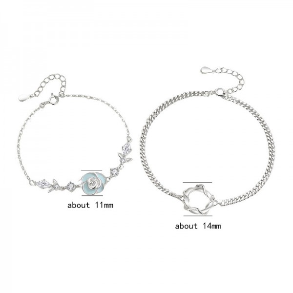 925 Sterling Silver Rose Couple's Bracelet