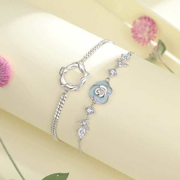 925 Sterling Silver Rose Couple's Bracelet