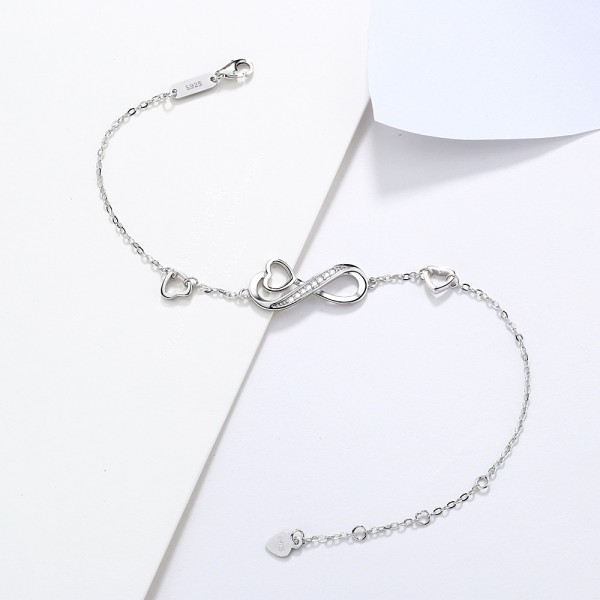 925 Sterling Silver Heart Link Bracelet