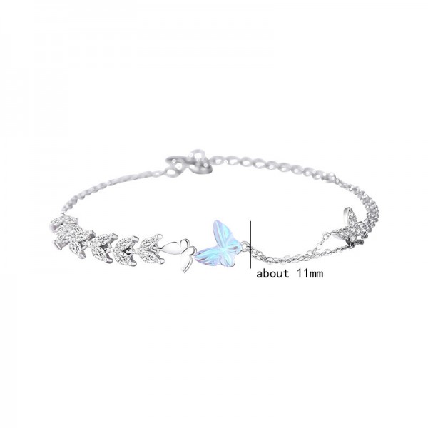 925 Sterling Silver Brushed Butterfly Bracelet