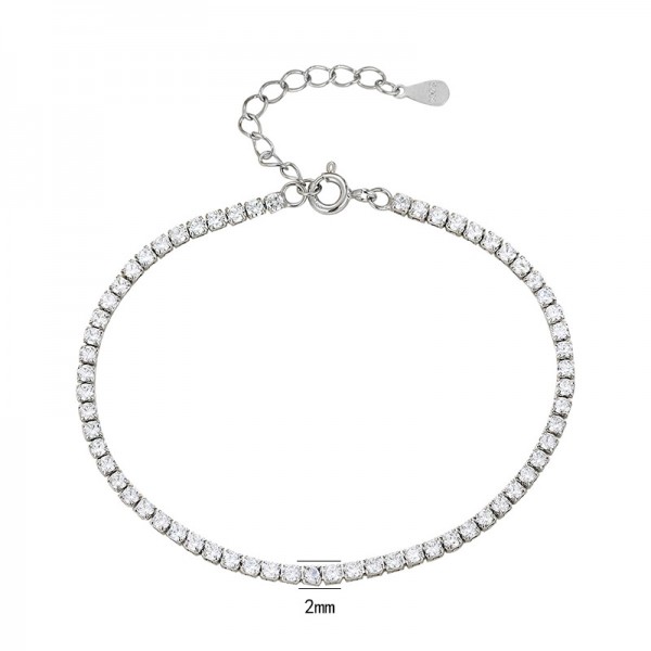 925 Sterling Silver Zircon Chain Bracelet