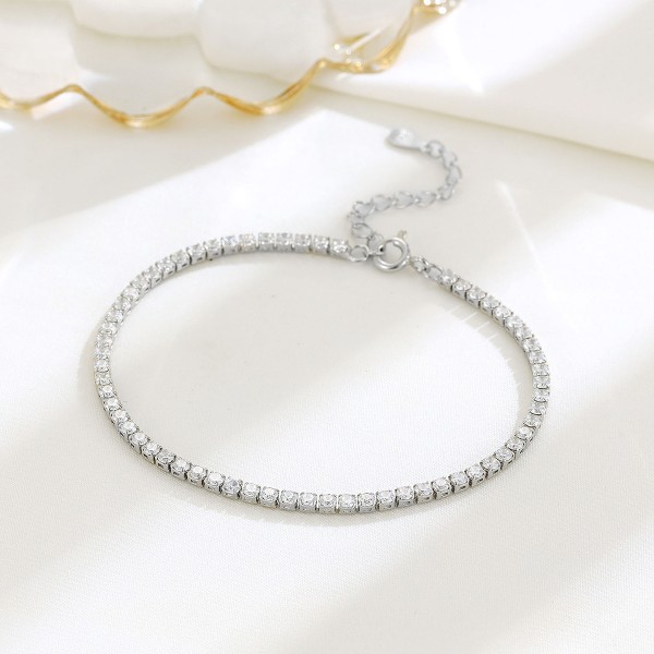 925 Sterling Silver Zircon Chain Bracelet
