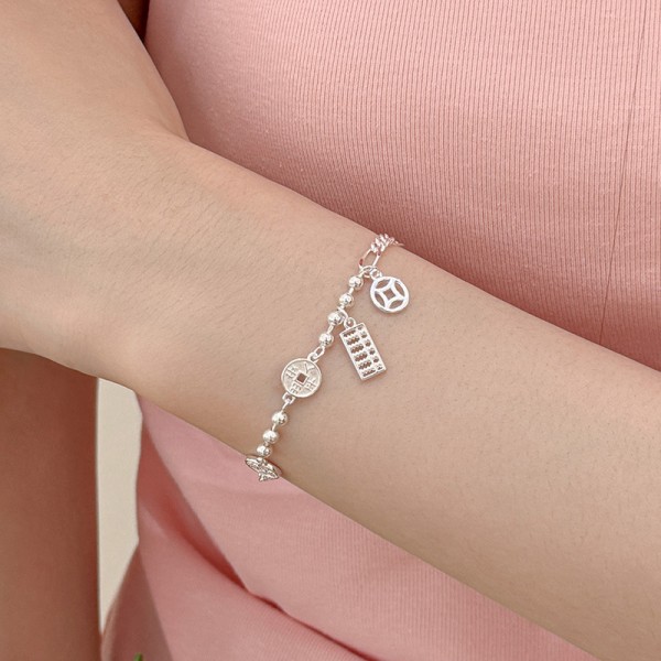 925 Sterling Silver Coin and Abacus Bracelet