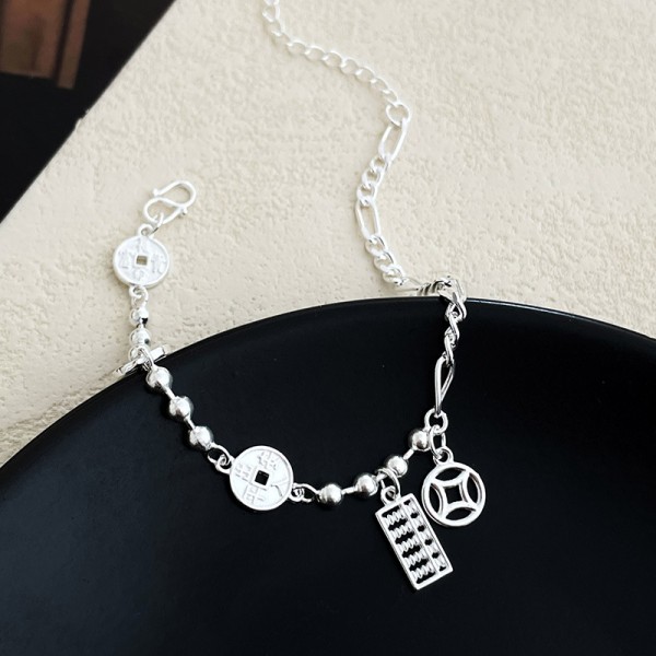 925 Sterling Silver Coin and Abacus Bracelet